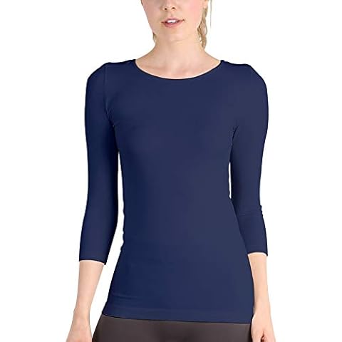 NIKIBIKI Women Seamless 3/4 Sleeve Crew Neck Top, Made in U.S.A, One Size (Navy) Cover