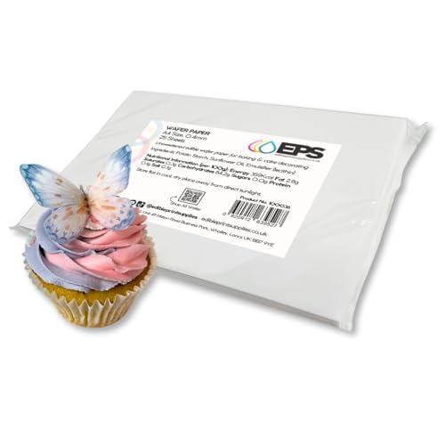 EPS A4 Wafer Paper (25 Pack) for Edible Printing and Cake Decorating (0.4mm) - Plain White A4 Edible Wafer Sheets (Rice Paper) Unsweetened and Tasteless Vegan & Vegetarian