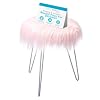 BIRDROCK HOME Round Faux Fur Foot Stool Ottoman with White Hairpin Legs Cozy Stylish Makeup Chair wMetal Legs Soft Padded Vanity Seat for Desk Table in Bedroom Living Room Kids Room Pink