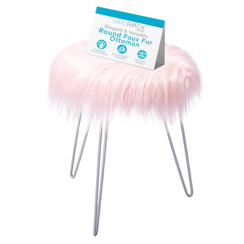 BIRDROCK-HOME-Round-Faux-Fur-Foot-Stool-Ottoman-with-White-Hairpin-Legs-Cozy-Stylish-Makeup-Chair-wMetal-Legs-Soft-Padded-Vanity-Seat-for-Desk-Table-in-Bedroom-Living-Room-Kids-Room-Pink BIRDROCK HOME Round Faux Fur Foot Stool Ottoman with White Hairpin Legs Cozy Stylish Makeup Chair wMetal Legs Soft Padded Vanity Seat for Desk Table in Bedroom Living Room Kids Room Pink
