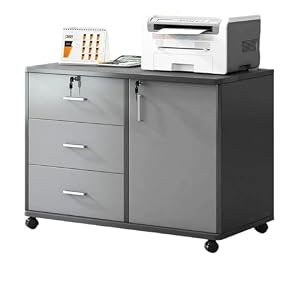 Nihigモバイル木製ファイルキャビネット デスクキャビネット 物品棚 移動棚 袖机 大容量 組立簡単 キャスター付き 鍵付き 丸角 移動便利 空間を有効活用 頑丈 日用品/書類/小物/文房具たっぷり収納 オフィス用 自宅用 (【引き...