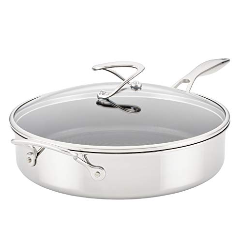 Circulon Clad Stainless Steel Saute Pan with Lid and Hybrid SteelShield and Nonstick Technology, 5 Quart - Silver