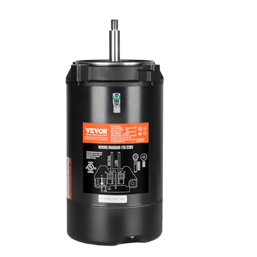 VEVOR 1.0 HP Pool Pump Motor, 3450 RPM High Speed, 115V (9.8 Amps) / 230V (4.9 Amps), 90μF/250V Capacitor, 1.4 SF, CCW Rotation, 56J Round Flange Replacement Motor for Swimming Pools, Spa Centers