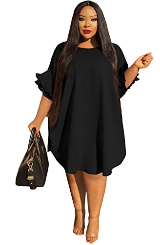 Ekaliy Women's Casual Vintage Ruffle Sleeve Loose Party Midi Plus Size Dress Casual Summer