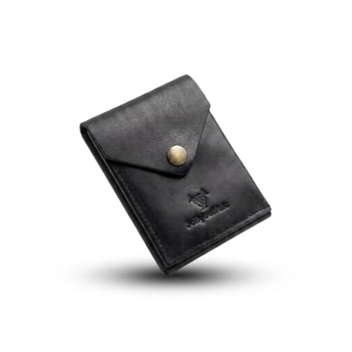 Jollybuffalo® Genuine Leather Card Holder Wallet for Man & Women, RFID Protected ATM/Credit Card Holder Wallet for Men with 6 Slots, Gift for Men, Father, Husband, Boyfriend (Dark Black)