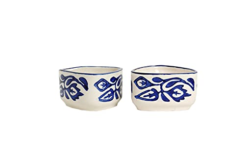 Image of Handpainted Moroccan /Umrao Pattern Ceramic Dip Bowl /Chutney Bowl /Pickle Bowl /Sauce Bowl /Small Katori Set in Round Shape (40 ML, Small, Set of 2)