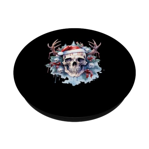 Frosty Celebration Skull Tee Christmas Matching Family Holid PopSockets Swappable PopGrip, Black - Image 2