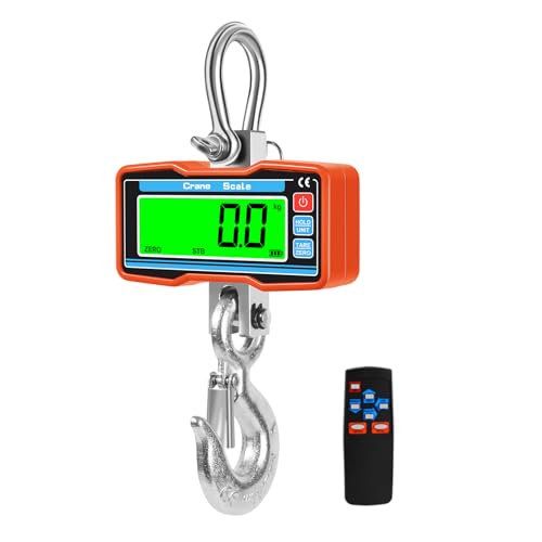 Báscula colgante 2000kg 4400lbs con Control Remoto,Báscula de Grúa Digital con sensor preciso y pantalla LCD,2T Bascula Gancho Industrial Escala Electrónica Báscula para Mercados Agrícolas(OR)
