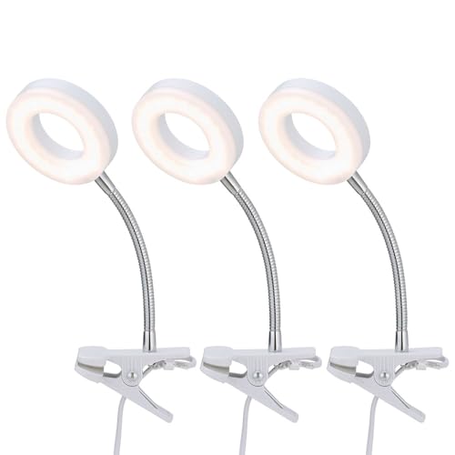 Tischleuchte Klemmlampe weiß Klemmleuchte Wohnzimmer LED mit Stecker Leselampe, Spot beweglich, Metall, 1x LED 4W 330Lm 3000K, DxH 9x21 cm, 3er Set