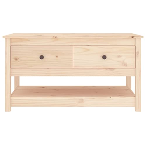 Table basse en pin massif rustique chic de 102 cm avec tiroirs