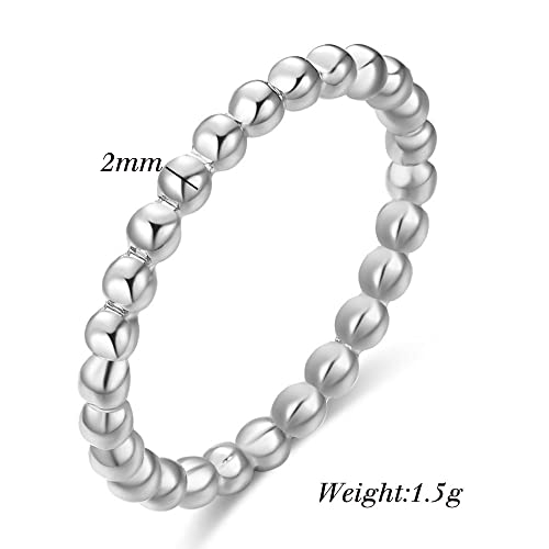 MYNENEY 2mm Stainless Steel Knuckle Rope Beaded Style Classical Simple Plain Stackable Wedding Band Ring (Silver, 9)