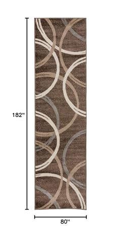 Rugshop Modern Wavy Circles Design Runner Rug 2'7" x 6' Brown