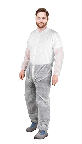 AMZ Disposable Coveralls. Pack of 25 White Hazmat Suits 3X-Large. 30 gsm Polypropylene Paint Suit Disposable Protective Suit with Zipper Front Entry, Elastic Wrists, Elastic Ankles.
