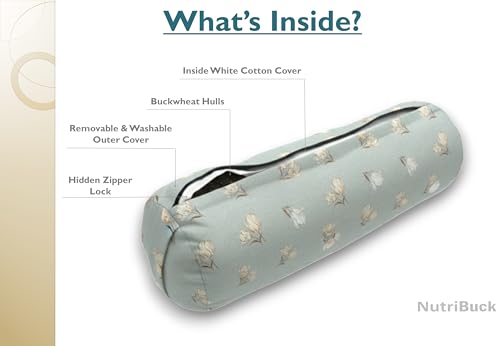 Image of Buckwheat Hulls Round Bolster Pillow | Body Positioner | Cotton Material | Reduced Stress on Spine, Neck Pain Relief | Effective Support for Side and Back Sleepers | Pistachio