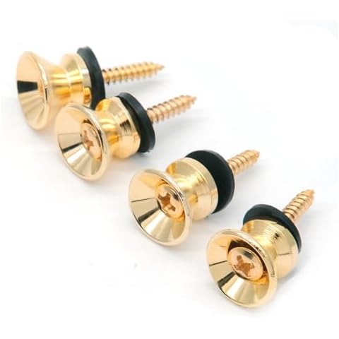 harpfeas 4PCS Metal Strap Buttons End Pins with Mounting Screws for Electric Acoustic Guitar, Bass, Ukulele (Gold) Cover