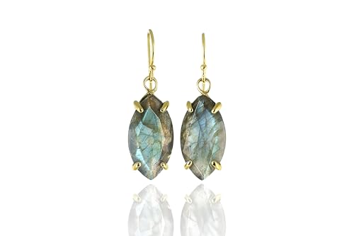 Boucles d'oreilles labradorite flash en plaqué or style vintage marquise