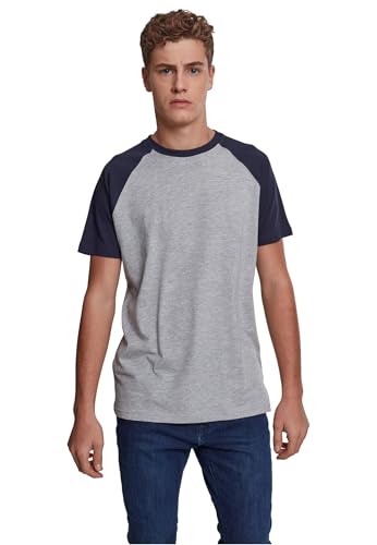 Urban Classics Herren Raglan Contrast Tee – Kurzarm T-Shirt aus Baumwolle mit farblich abgesetzten Ärmeln im sportlichen Raglan Stil für Freizeit & Streetwear,Grey/Navy,M