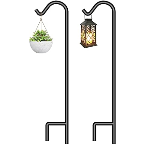 BEAU JARDIN 2 Stück Schäferhaken 121.9cm 1cm dick solide Heavy Duty rostbeständig Hirten Garten im Freien hängende Pflanzen Hänger Licht Solar Laterne Mason Jar Windspiel Hochzeit schwarz Cover