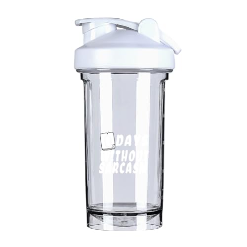 0 Days Without Sarcasm 1 18 Ounce Shaker Bottle Drink Mixer Leak-proof Pre Workout Protein Shakes Meal Replacement Shakes Bottles 500ML/18 Oz White