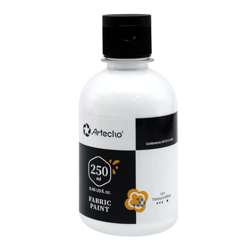 Artecho White Fabric Paint, 250 ml / 8.45 oz Permanent Clothing Paint for DIY T-Shirts, Tote Bags & Canvas, Washable & Flexible Textile Paint
