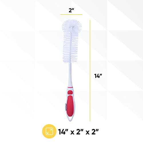 Image of Superio Baby Bottle Brush Cleaner, Water Bottle Cleaner Brush Scrubber, Cup Brush Cleaner, Blue Bottle Washer with Long Handle Silicone Grip, (Red-3 Pack)