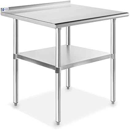 GRIDMANN Stainless Steel Kitchen Prep Table 30 x 24 Inches with Backsplash & Under Shelf, NSF Commercial Work Table for Restaurant and Home