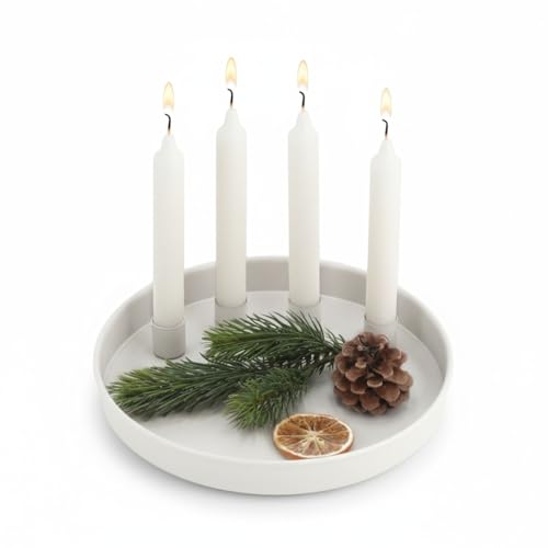 MACOSA CP676 Kerzenteller Weiß rund Metall 25 cm modern Elegantes...