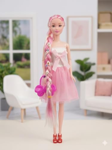 Image of Niku Beautiful Doll in Pink Dress for Girls | Doll Toy with Moveable Arms, Legs, Elbow, Knee & Wrist for Girls (Doll with Accessories) | Signature Clothing with Sandals and Purse | Best Birthday Gift