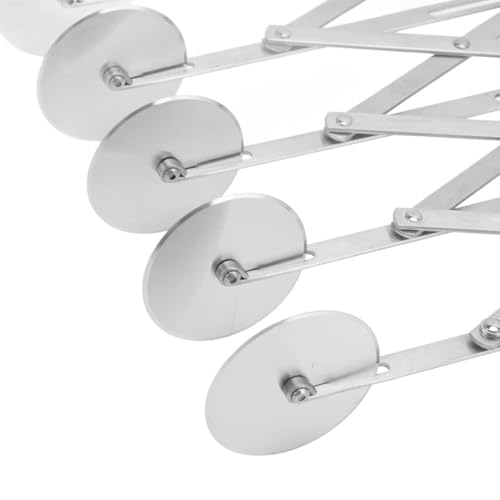 Miniatura 9 de Cortador De Masa De 5 Ruedas, Herramienta De Rueda De Pizza De Doble Cabezal Cortador De Masa Ajustable De Acero Inoxidable Rodillo Cortador De Masa Para Rebanar Pizza Expandible Para Hornear
