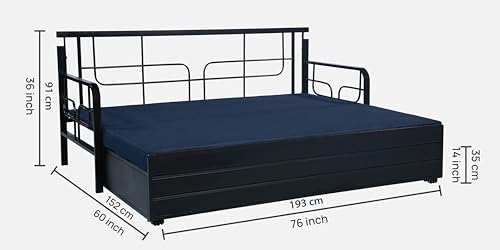 Image of 3 Seater Metal Sofa Cum Bed with Hydraulic Storage | Sofa Set for Living Room, Bedroom, Guest Room| Queen Size Convertible Sofa Bed Comfortable Seating & Sleeping RI Navy Blue Queen D9