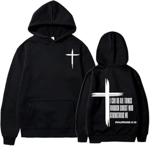 I Can Do All Things Through Christ Hoodie Christian Faith Jesus Hoodie Who Strengthens Me Pullover Sweatshirt Small Black