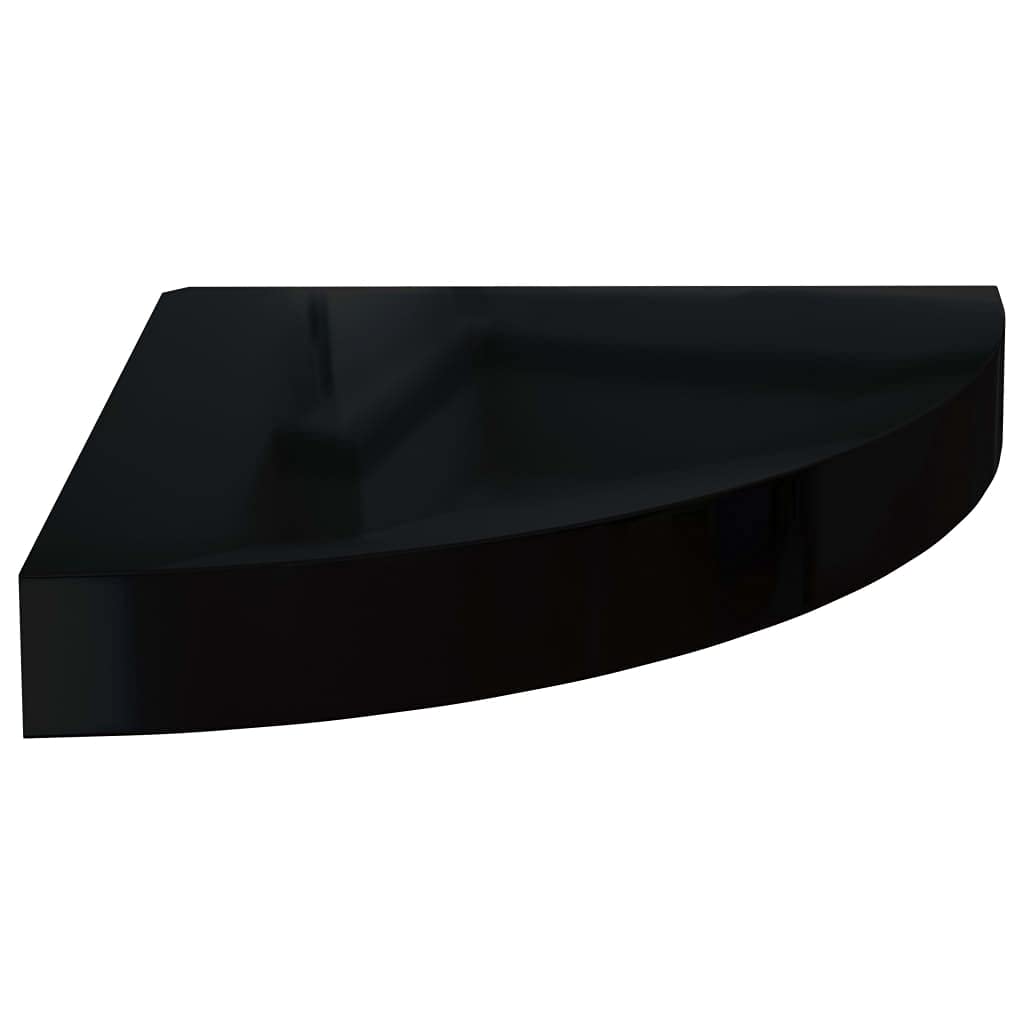 Narożne regały przesuwne, 2 szt., wysoki połysk, czarne, 25 x 25 x 3,8 cm MDF, niewidoczny montaż na ścianie, dekoracyjne wiszące półki do salonu i sypialni