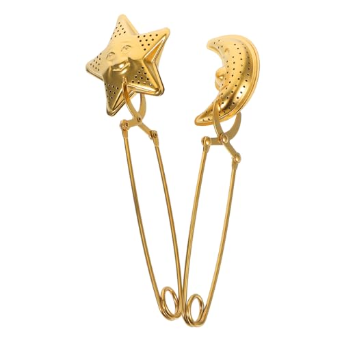 POPETPOP Colador De Té Forma De Bola De Acero Inoxidable Pinza Para Hojas De Té Níquel Filtro Para Taza Con Mango Aislante Reutilizable Set De 2 Piezas Con Diseño Estrella y Luna