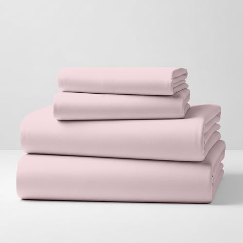 Mellanni Cotton Flannel Sheet Set - Double Brushed for Added Softness & Comfort - Deep Pocket Fitted Sheet up to 16" - 4 Piece Set (King, Pink)