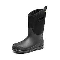 DREAM PAIRS Boys Waterproof Boots Outdoor Shoes with Handles for Rain Snow Winter Mud and Cold Weather for Little/Big Kids,Size 1 Big Kid,Black,KKUMSB2501