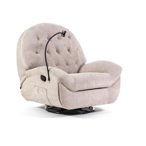 Sillón Relax de 3 posiciones, giratorio, reclinable y balancín, estilo moderno, color pino (beige claro)