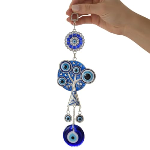 Image of BLUE BEADS Turkish Feng Shui Vastu Blue Glass Evil Eye Hanging /Door Hanging Nazar Batu for Protection and Good Luck - Perfect for Gifting Home or Office (Lucky Tree)