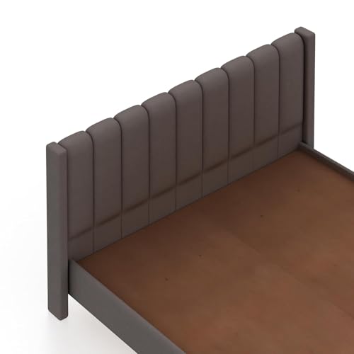 Image of Ganpati Arts Solid Sheesham Wood Emperor Upholstered King Size Bed Without Storage | Wooden Double Bed Palang Furniture for Bedroom, Living Room, Home and Hotel (Grey)