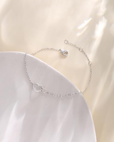 FANCIME Solid 14K Gold Necklace Bracelet Dainty Double Heart Pendant Love Fine Jewelry Promise Anniversary Birthday Christmas Gifts for Her Women2