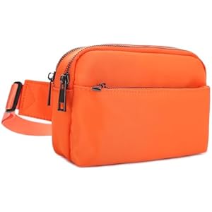 Jessie & James Crossbody Nylon Waist Pack with Adjustable Buckle Strap Fashion Multi Pocket Belt Bag| Neon Orange