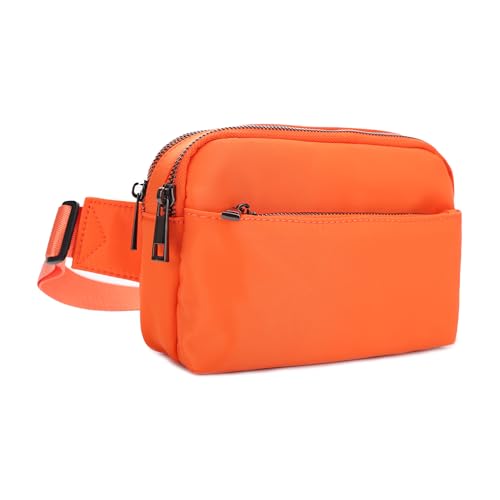 Jessie & James Crossbody Nylon Waist Pack with Adjustable Buckle Strap Fashion Multi Pocket Belt Bag| Neon Orange