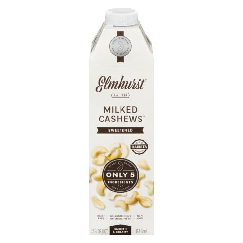 Elmhurst Milked Cashews, Sweetened, Plant Based, Dairy Free, Non GMO, 32 Fluid Ounces (Pack of 6)