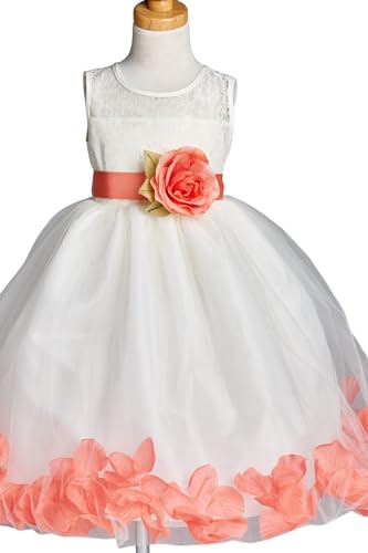 Ivory Lace Rose Petal Tulle Flower Girl Dress Wedding Junior Toddler3