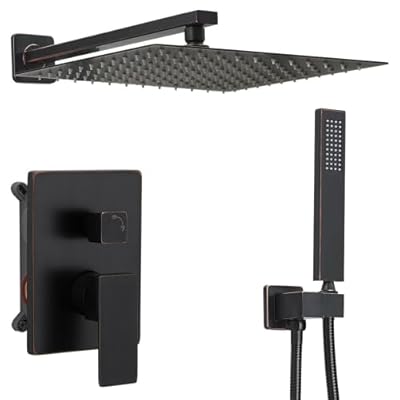 annazom Oil Rubbed Bronze rain Shower Faucet Set Shower System 12 Inches Square Shower Head with Handheld, Waterfall Showerhead, All Metal Shower Faucet Trim Repair Kits (Contain Shower Valve)