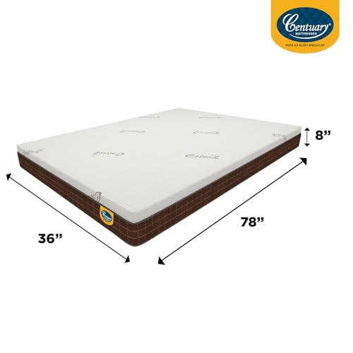 Image of Centuary Mattresses 100% Natura Latex 8-Inch Single Size,10 Years Warranty,Medium Firm with Copper Gel Foam & Rubberised Coir Mattress (78x36x8)