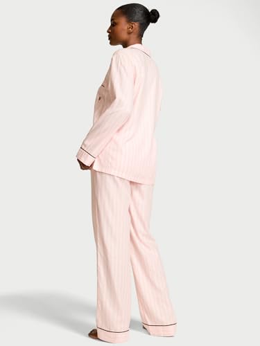 Victoria's Secret Flannel Long Pajama Set, Sleepwear for Women, Pink Iconic Stripe, XXL - image 2