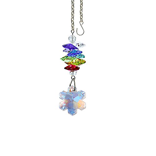 Crystal Suncatcher 3 inch Crystal Ornament Aurora Borealis Faceted Snowflake Prism Colorful Cascade Prisms Rainbow Maker Made with Genuine Swarovski Crystals