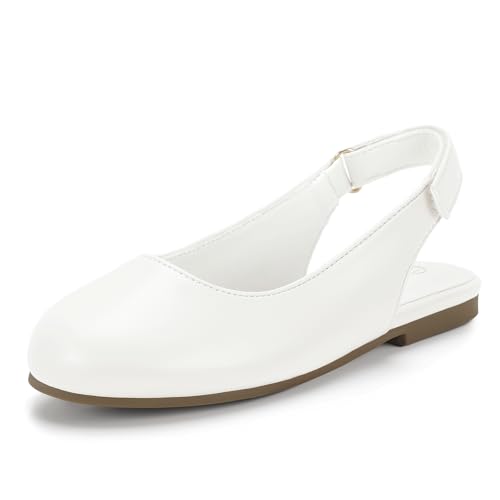 Image of Hehainom Girls Dress Shoes Slingback Flats Round Toe Toddler Little Kids Sandals Summer Flower Girl Communion Church Shoes