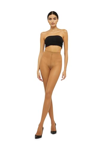 Image of Wolford Individual 10 Control Top Tights For Women Sheer Support Pantyhose Waist Sculpting Cotton Gusset Soft Waistband