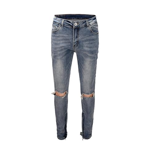 Vaqueros Azules con Agujeros y Corte Tipo Cuchillo - Azul y Negro - 34